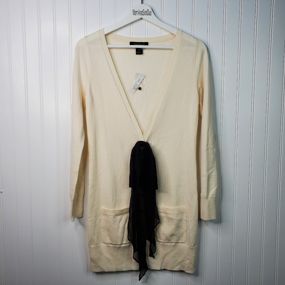 WHBM V-Neck Button Down Tunic Cardigan Cream Sweater New XS